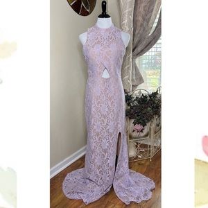 City Triangles purple lace slit maxi open back front dress B-5